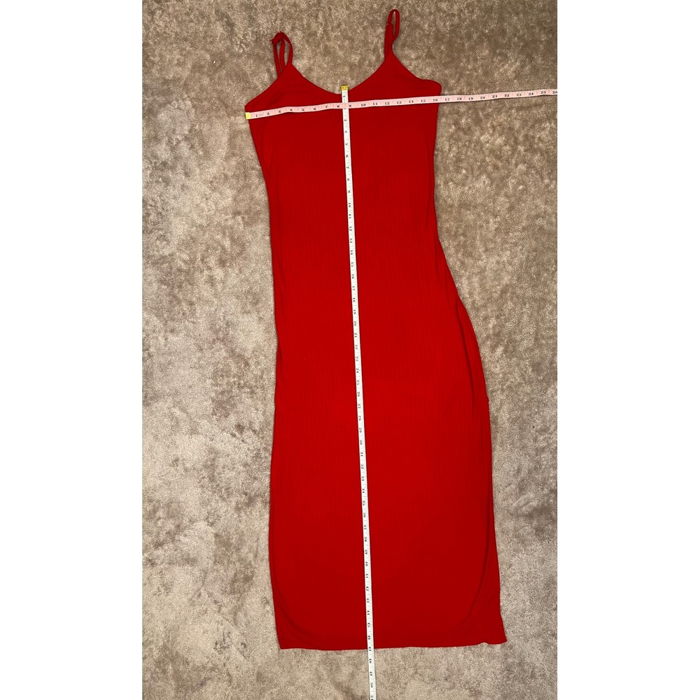 Maxi Dress Red Ribbed Spaghetti Strap Side‎ Slit Size L - Picture 3 of 13